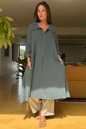 Made in Italy Paulo Pillow Cotton Sailor Dress Slate /8 =